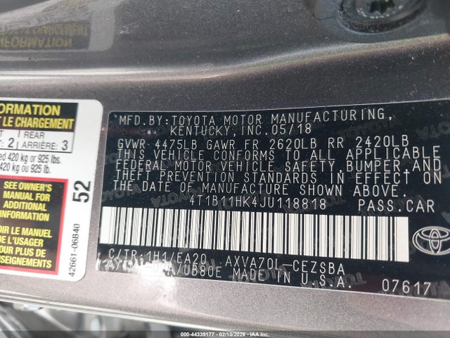 4T1B11HK4JU118818 Toyota CAMRY SE