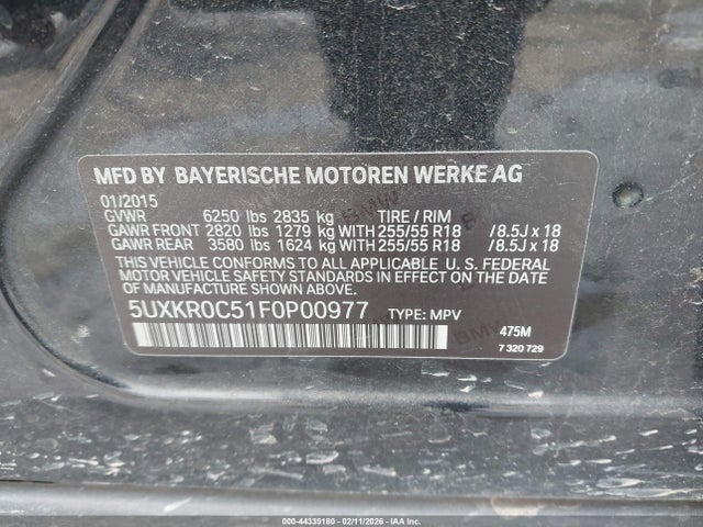 44339180 :رقم المزاد ، 5UXKR0C51F0P00977 vin ، 2015 Bmw X5 Xdrive35i مزاد بيع