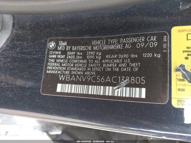 Aukcja sprzedaży 2010 Bmw 535i Xdrive, vin: WBANV9C56AC138805, numer aukcji: 44339190