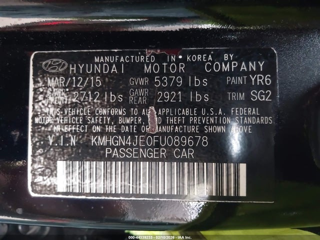 KMHGN4JE0FU089678 Hyundai Genesis 3.8