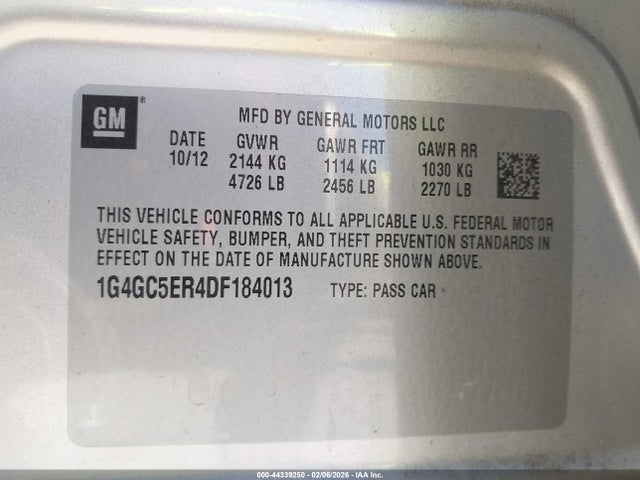 Aukcja sprzedaży 2013 Buick Lacrosse, vin: 1G4GC5ER4DF184013, numer aukcji: 44339250
