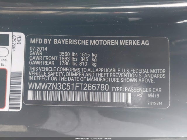 2015 MINI CONVERTIBLE WMWZN3C51FT266780 Photo 8