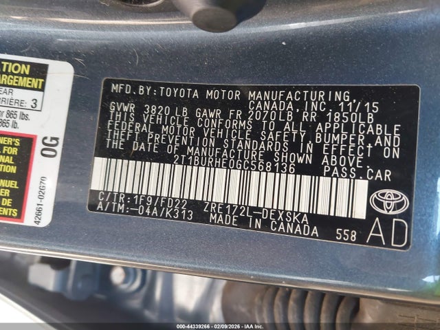 Toyota Corolla S 2016 2T1BURHE0GC568136 Image 9