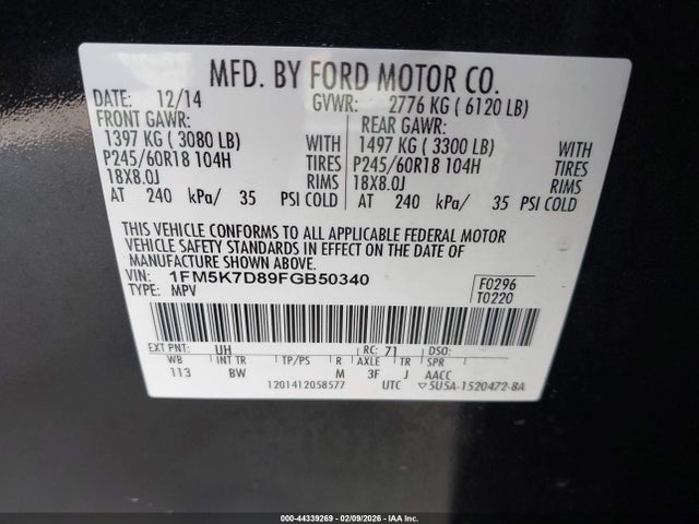 Ford EXPLORER XLT 2015 1FM5K7D89FGB50340 Image 9
