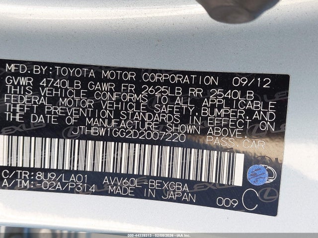 2013 LEXUS ES 300H JTHBW1GG2D2007220 Photo 8