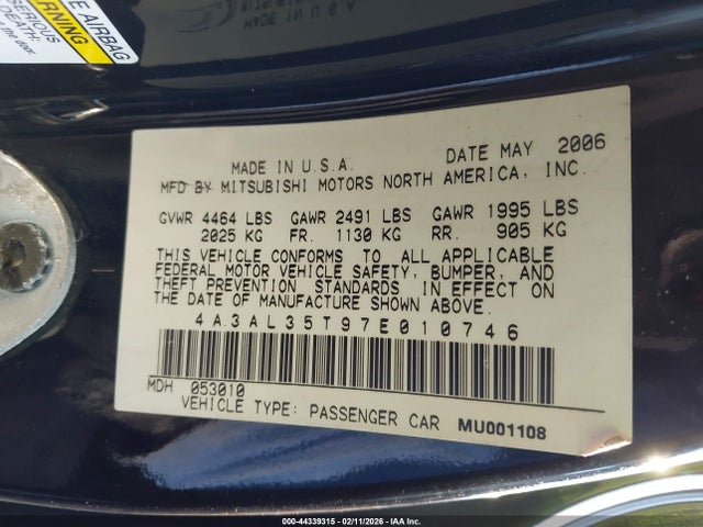 2007 MITSUBISHI ECLIPSE SPYDER 4A3AL35T97E010746 Photo 8