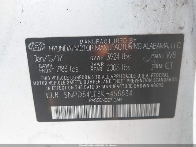 Aukcja sprzedaży 2019 Hyundai Elantra Value Edition, vin: 5NPD84LF3KH458834, numer aukcji: 44339320