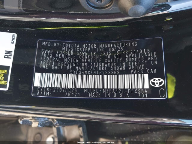 Toyota COROLLA SE 2026 5YFS4MCE9TP253369 Image 9