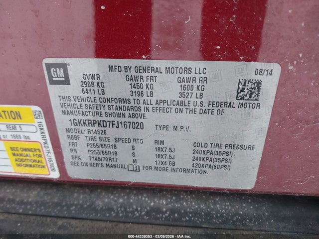 Продаж на аукціоні авто 2015 Gmc Acadia Sle-2, vin: 1GKKRPKD7FJ167020, номер лоту: 44339353