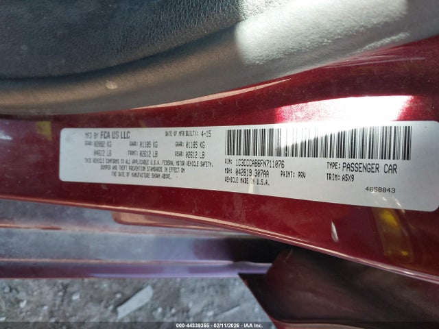 44339355 :رقم المزاد ، 1C3CCCAB6FN711076 vin ، 2015 Chrysler 200 Limited مزاد بيع