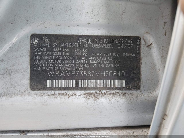 2007 BMW 335I WBAVB73587VH20840 Photo 8
