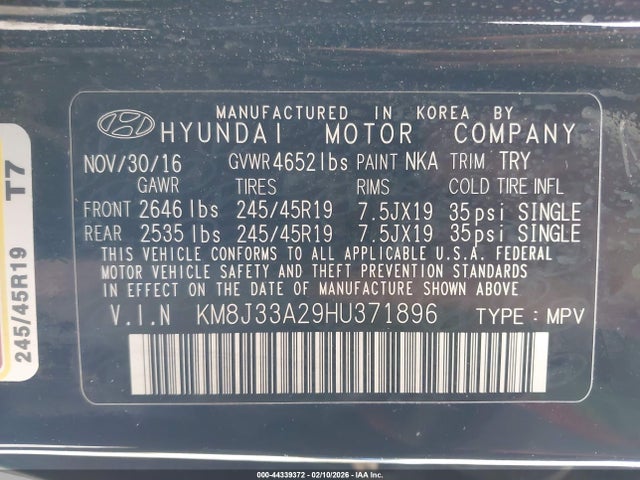 KM8J33A29HU371896 Hyundai Tucson Limited
