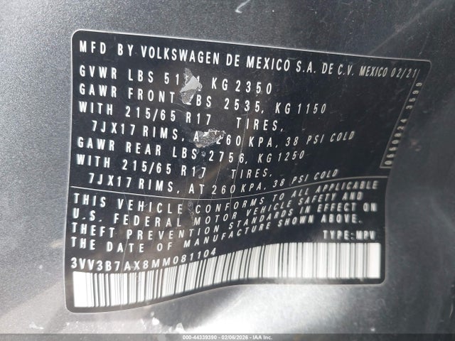3VV3B7AX8MM081104 Volkswagen Tiguan