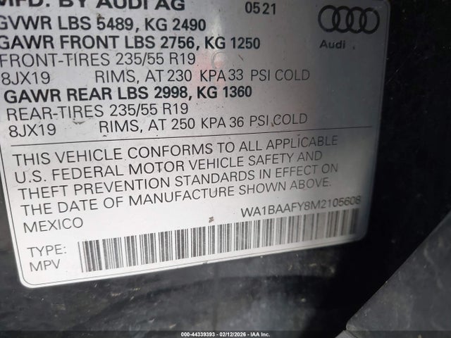 2021 AUDI Q5 WA1BAAFY8M2105608 Photo 8