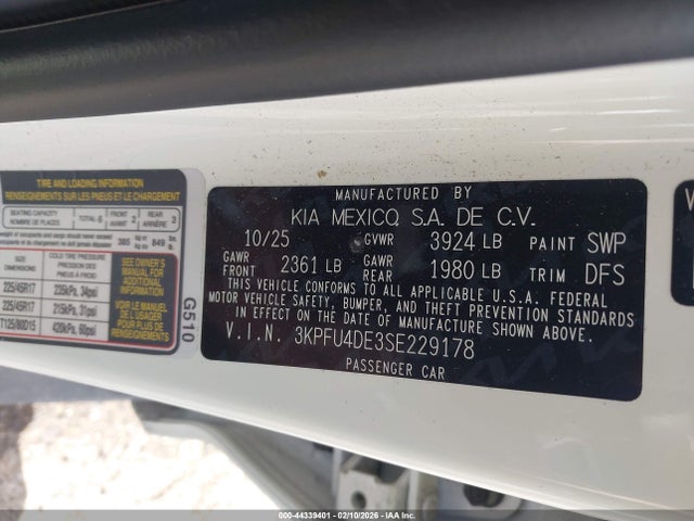 3KPFU4DE3SE229178 KIA K4 Ex