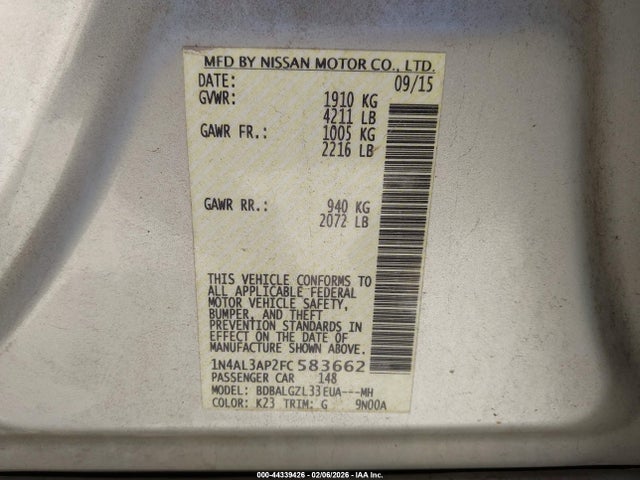 1N4AL3AP2FC583662 Nissan Altima 2.5 S