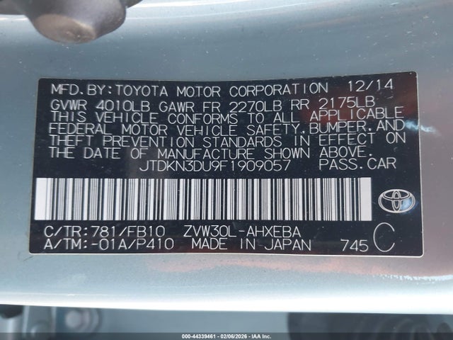 Toyota Prius Three 2015 JTDKN3DU9F1909057 Image 9