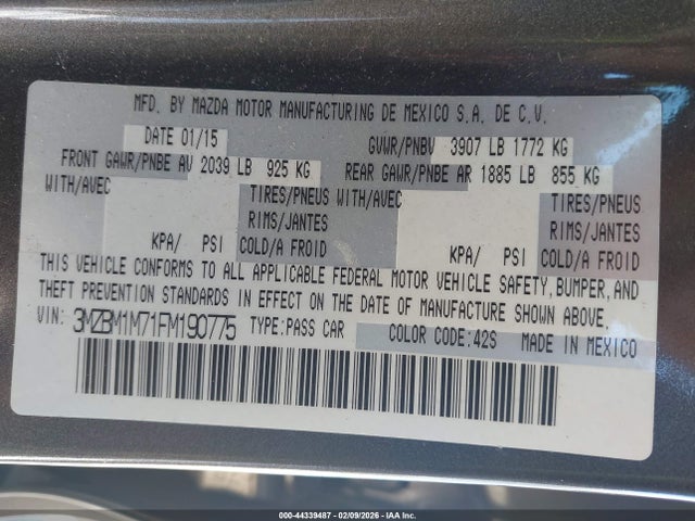 Aukcja sprzedaży 2015 Mazda Mazda3 I Grand Touring, vin: 3MZBM1M71FM190775, numer aukcji: 44339487