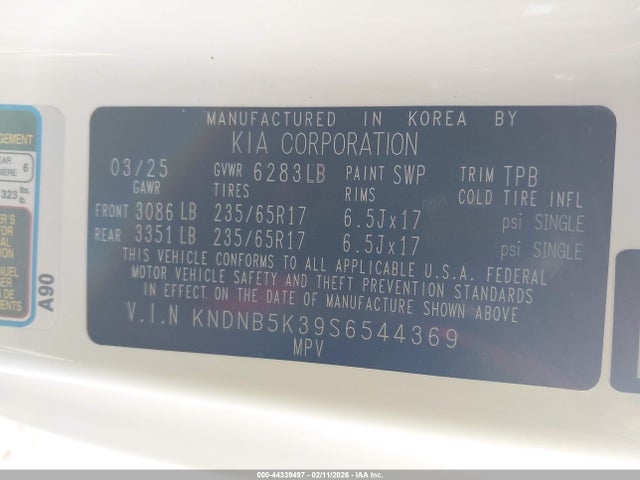Aukcja sprzedaży 2025 Kia Carnival Mpv Lxs, vin: KNDNB5K39S6544369, numer aukcji: 44339497