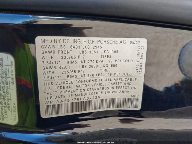 2008 PORSCHE CAYENNE WP1AA29P78LA07226 Photo 8