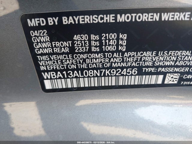 2022 Bmw M235 Gran Coupe I Xdrive მანქანა იყიდება აუქციონზე, vin: WBA13AL08N7K92456, აუქციონის ნომერი: 44339575