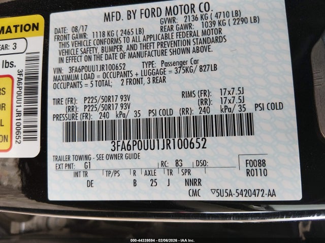 Ford Fusion Hybrid S 2018 3FA6P0UU1JR100652 Image 9