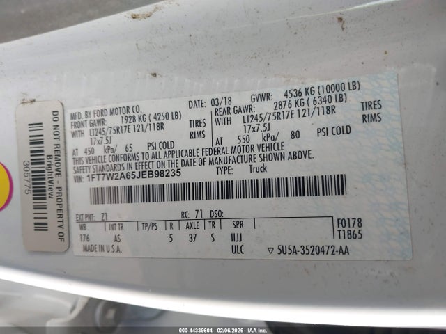 Ford F-250 Xl 2018 1FT7W2A65JEB98235 Image 9