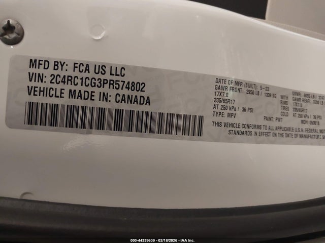 Продаж на аукціоні авто 2023 Chrysler Voyager Lx, vin: 2C4RC1CG3PR574802, номер лоту: 44339609