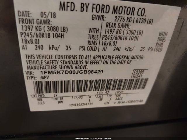 Продаж на аукціоні авто 2018 Ford Explorer Xlt, vin: 1FM5K7D80JGB98429, номер лоту: 44339623