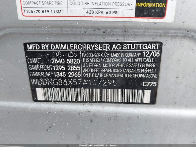 Aukcja sprzedaży 2007 Mercedes-benz S 550 4matic, vin: WDDNG86X57A117295, numer aukcji: 44339642