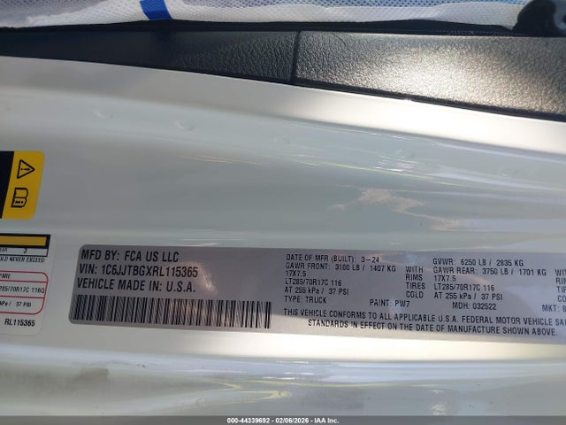 Продаж на аукціоні авто 2024 Jeep Gladiator Rubicon, vin: 1C6JJTBGXRL115365, номер лоту: 44339692