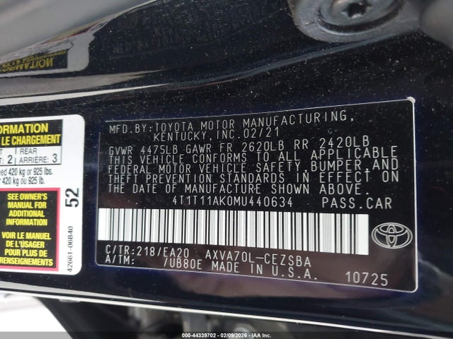 4T1T11AK0MU440634 Toyota CAMRY SE