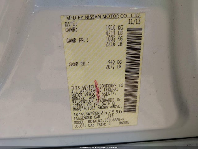 2014 Nissan Altima 2.5 S მანქანა იყიდება აუქციონზე, vin: 1N4AL3AP2EN257556, აუქციონის ნომერი: 44339714