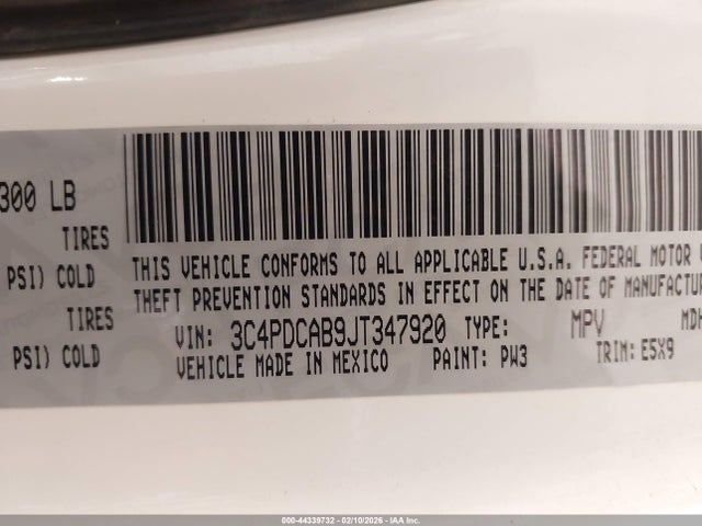 3C4PDCAB9JT347920 Dodge JOURNEY SE