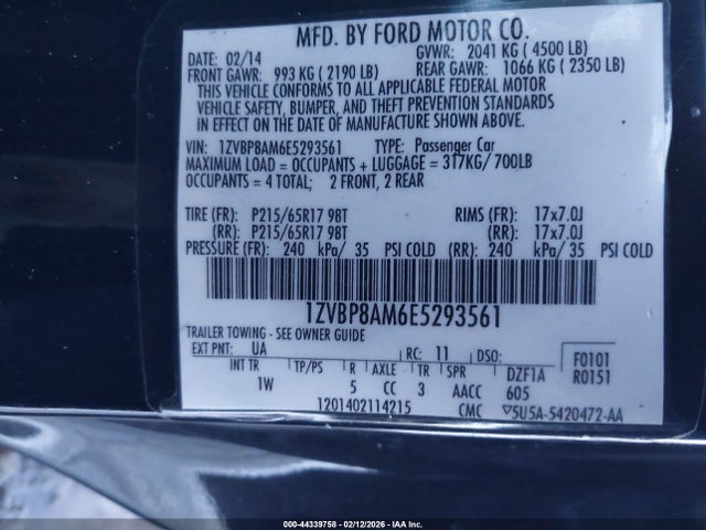 1ZVBP8AM6E5293561 Ford Mustang V6