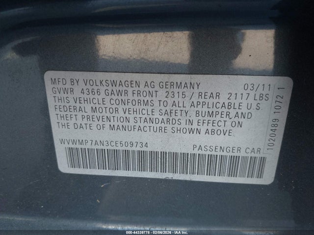 2012 VOLKSWAGEN CC WVWMP7AN3CE509734 Photo 8