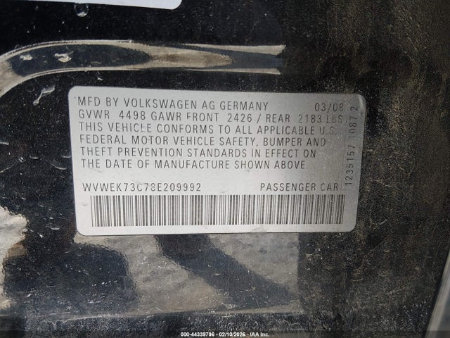 2008 VOLKSWAGEN PASSAT WVWEK73C78E209992 Photo 8