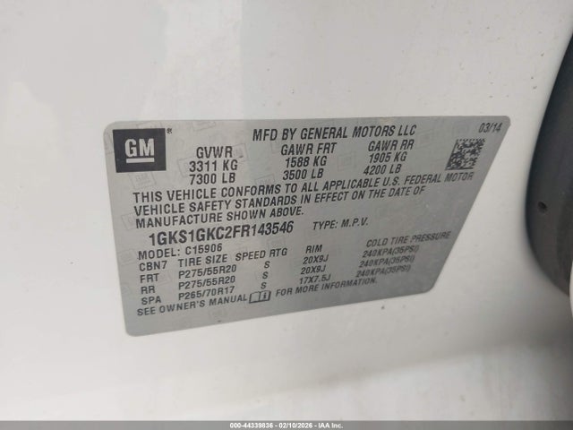 1GKS1GKC2FR143546 GMC Yukon Xl 1500 Sle