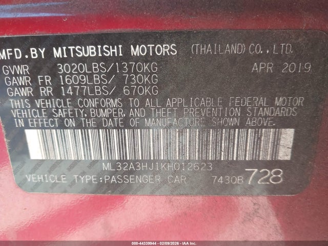 2019 MITSUBISHI MIRAGE ML32A3HJ1KH012623 Photo 8
