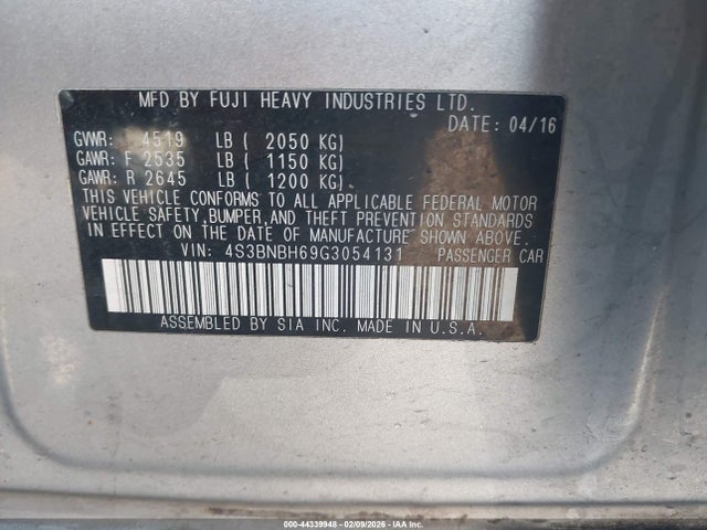 Продаж на аукціоні авто 2016 Subaru Legacy 2.5i Premium, vin: 4S3BNBH69G3054131, номер лоту: 44339948