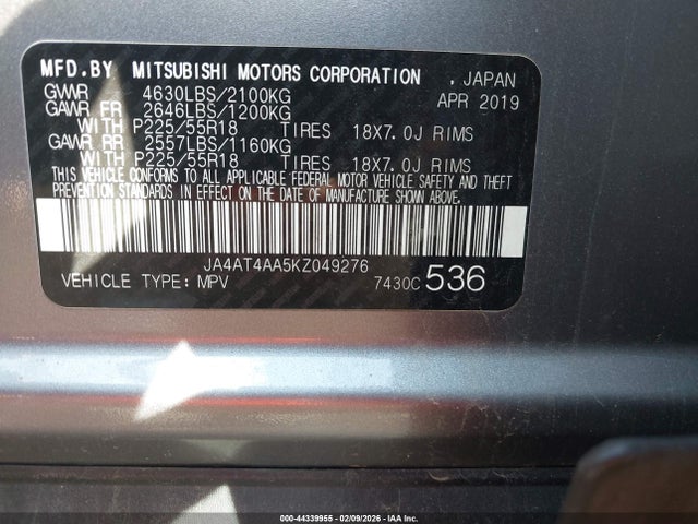 2019 MITSUBISHI ECLIPSE CROSS JA4AT4AA5KZ049276 Photo 8