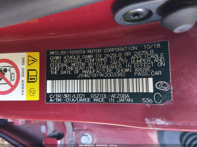 Продаж на аукціоні авто 2019 Lexus Es 350, vin: JTHBZ1B19K2003382, номер лоту: 44340034