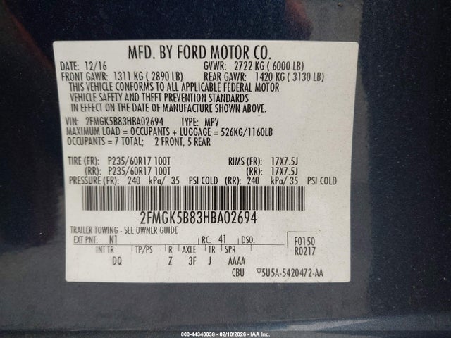 Ford FLEX SE 2017 2FMGK5B83HBA02694 Image 9