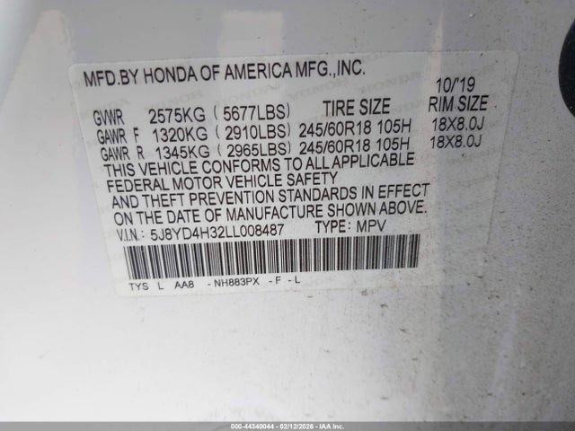 5J8YD4H32LL008487 Acura Mdx Standard