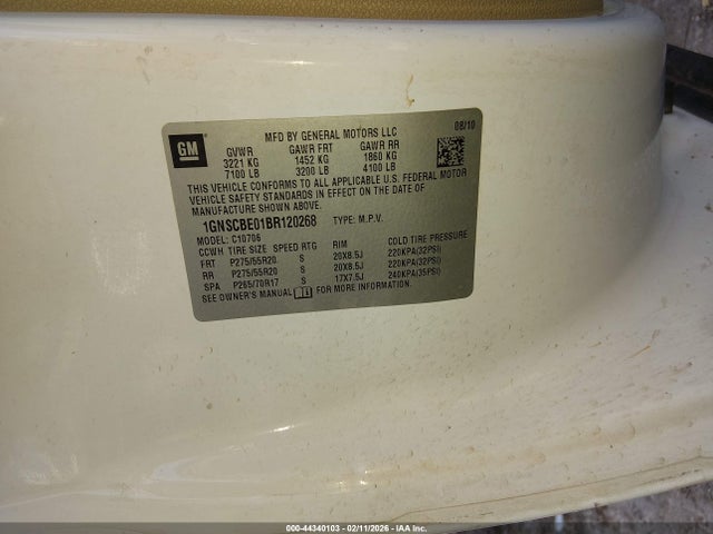 2011 Chevrolet Tahoe Lt მანქანა იყიდება აუქციონზე, vin: 1GNSCBE01BR120268, აუქციონის ნომერი: 44340103