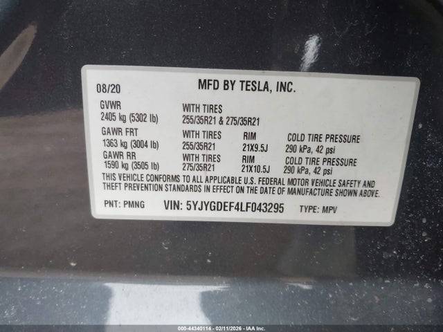 2020 TESLA MODEL Y 5YJYGDEF4LF043295 Photo 8