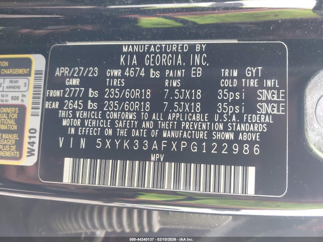5XYK33AFXPG122986 KIA Sportage Ex