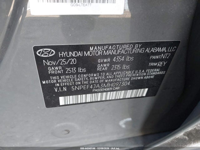 Aukcja sprzedaży 2021 Hyundai Sonata Sel, vin: 5NPEF4JA3MH097304, numer aukcji: 44340146