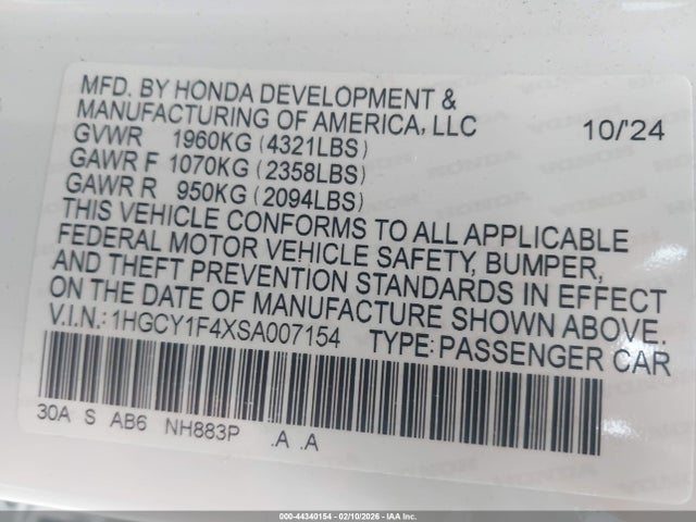 1HGCY1F4XSA007154 Honda ACCORD SE