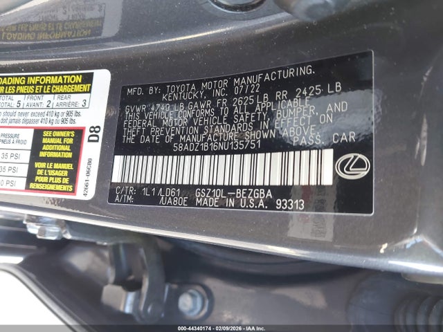 2022 LEXUS ES 350 58ADZ1B16NU135751 Photo 8